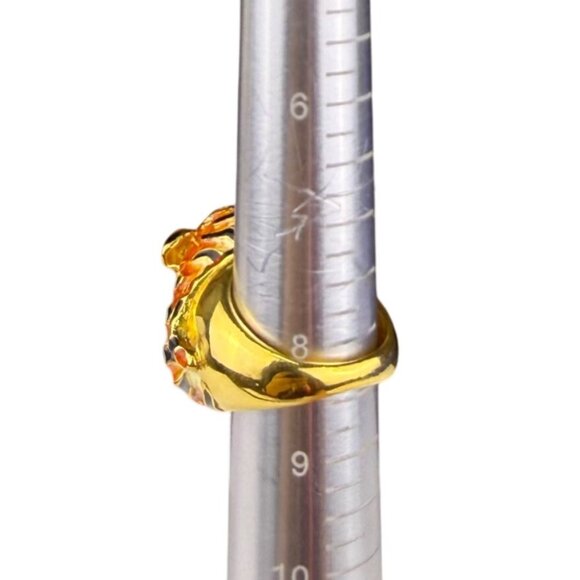 Vintage GKJ Enamel Gold Tone Adjustable Tiger Statement Ring Intricate Design - Picture 5 of 5